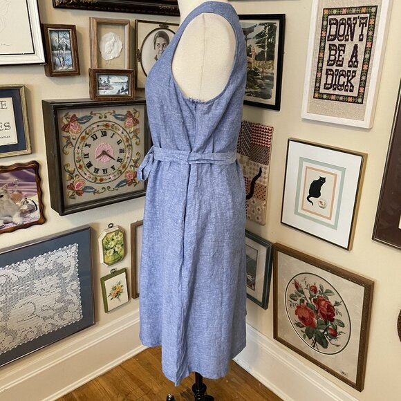 Liz Claiborne Blue V-Neck Sleeveless Dress With Belt Size L - Picture 2 of 4
